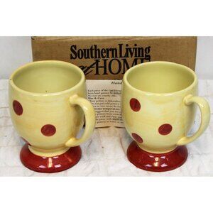 Southern Living Gail Pittman 2 Mugs Polka Dot Pedestal Siena NEW 40525 Painted